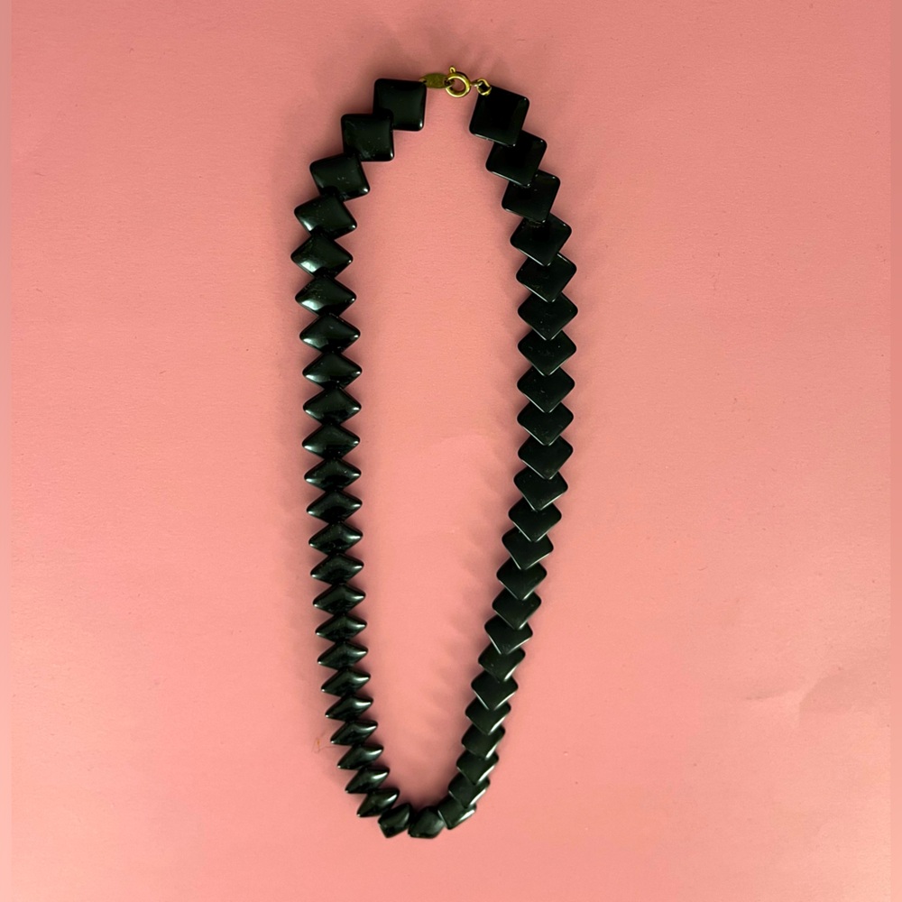 Vintage Black Bead Trifari Signed Necklace.